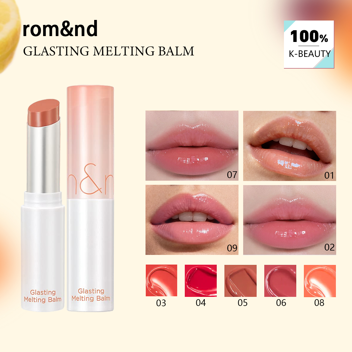 Lip Tint Korean - rom&nd GLASTING MELTING BALM (01-09), Acabado